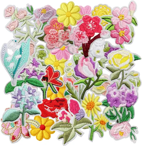 Miniatura 64 de 24 parches retro bohemios para planchar o coser, bonitos apliques bordados femeninos, decoración de moda para ropa, sombrero, bolso, vestido, Planta