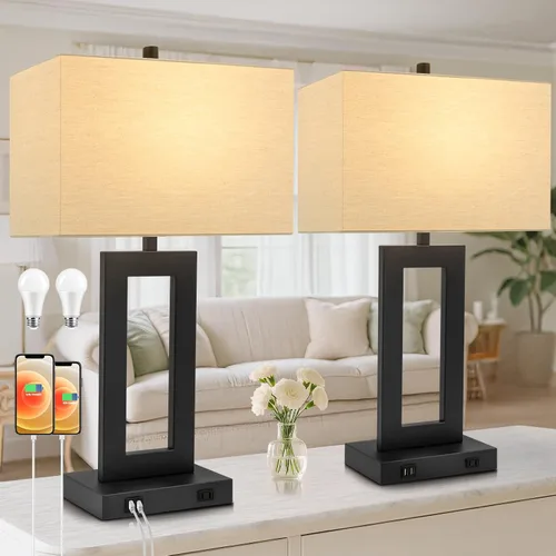 TOBUSA Juego de 2 lámparas de mesa de 28 pulgadas de alto para salas de estar, modernas lámparas de mesa negras con control táctil para dormitorio,