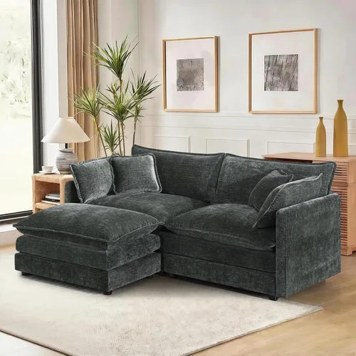 Miniatura 28 de Sofá seccional modular convertible de 76.7", sofás de dos plazas de chenilla con asiento profundo y cojines tipo loveseat para sala de estar, Beige