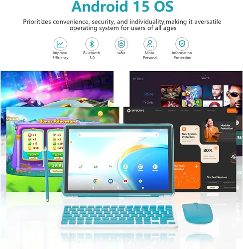 Miniatura 5 de ZZB Tableta Android 15 de 10 pulgadas, tableta de 2 en 1 con teclado, ratón, estuche, lápiz capacitivo, 18 GB de RAM, 128 GB de ROM, 2 TB Azul marino