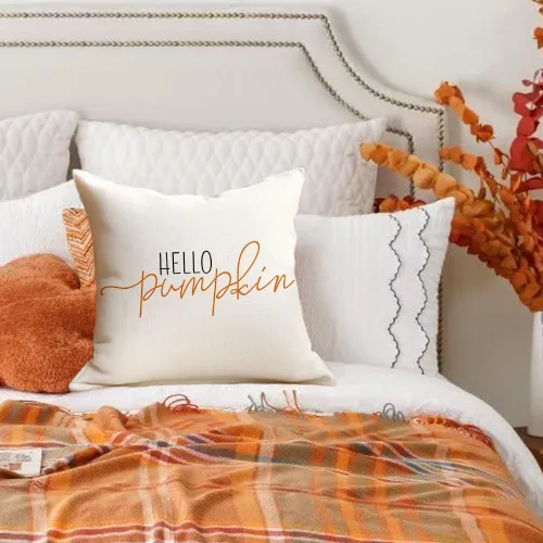Miniatura 4 de RABUSOFA Fundas de Almohada de Otoño 18x18 Pulgadas, Almohadas Decorativas de Otoño Hello Pumpkin, Funda de Cojín para Exteriores de Acción
