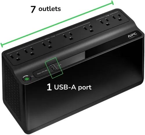 Miniatura 2 de APC - Batería de respaldo UPS y protector contra sobretensiones, fuente de alimentación de batería de respaldo de 600 VA/300 vatios, Back-UPS