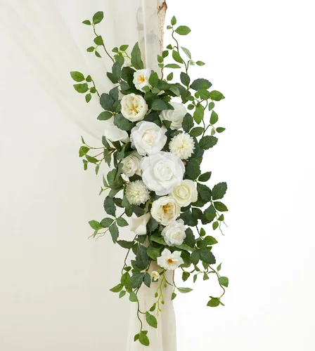 Miniatura 7 de Kit de flores artificiales para arco de boda (paquete de 4), 2 arreglos florales con 2 cortinas de tela para decoración de arco, decoración de boda