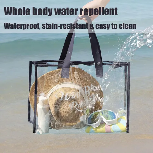 Miniatura 6 de Treasurecove Bolsa de playa transparente para mujer con bolsa desmontable para teléfono, plegable, impermeable, bolsa transparente para playa
