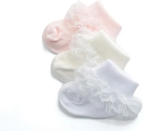 Miniatura 5 de EPEIUS Calcetines de encaje con volantes para bebé, niñas, con ojales, triple, encaje, para recién nacidos, bebés, niños pequeños, 35 pares