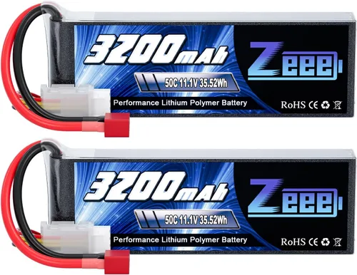 Zeee 3S Lipo Batería 3200mAh 11.1V 50C Batería suave con conector T para avión RC Helicóptero RC Car RC Truck RC Boat UAV Drone FPV (2 unidades)