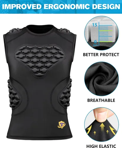 Miniatura 6 de Camiseta acolchada de fútbol juvenil para niños, protector de costillas en el pecho, protección del esternón, camiseta interior de rugby para niños