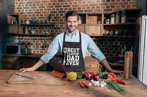 Miniatura 5 de VAGAVY 100% Algodón, Delantales Negros Divertidos para Hombres, Papá, Esposo - Cumpleaños, Día del Padre, Regalos de Parrilla para Papá, Esposo.