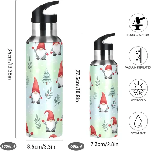 Miniatura 2 de BPA-Free Sport Water Bottle Insulated 32 Oz, Stainless Steel Water Bottle for Gym Outdoor Travel School, Gnomes Red Hats