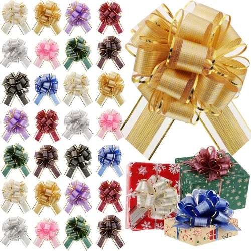 Miniatura 10 de Juexica 30 piezas de grandes arcos navideños tirados para envolver regalos, arco de cinta impermeable de 15 cm para cajas de regalo de San Valentín