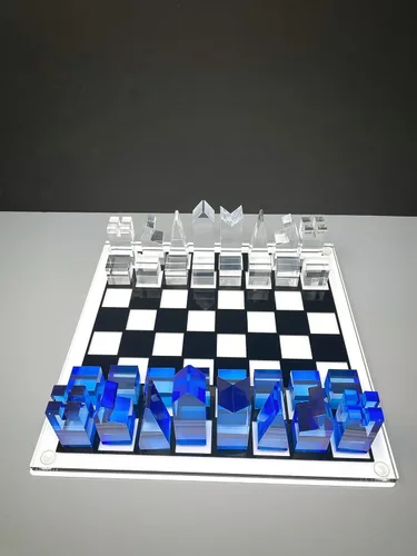 Miniatura 9 de Juego de ajedrez acrílico de lujo, diseño sofisticado y elegante, varios colores disponibles (transparente/azul-azul)