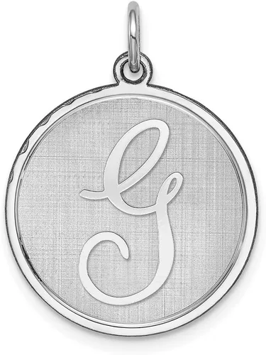 Colgante de plata de ley 925 con letra inicial brocada G del alfabeto - 1.063 in x 0.787 in, Metal, No es una piedra preciosa