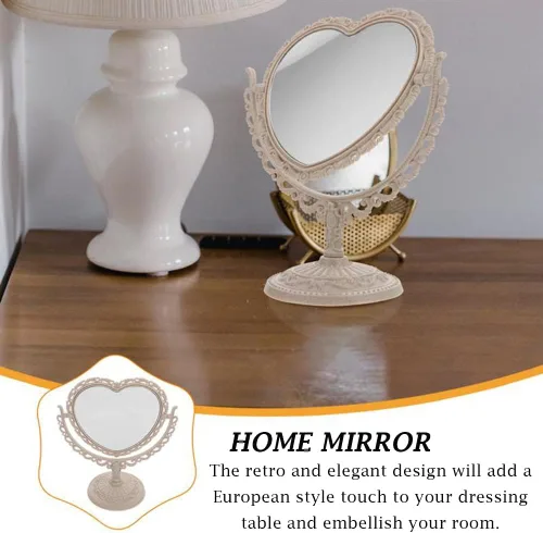 Miniatura 7 de AKOAK Espejo cosmético en forma de corazón, plástico, de doble cara, giratorio, ligero, espejo de baño y dormitorio (beige) Plástico de doble