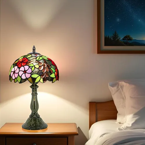 Miniatura 3 de Tiffany Lamp Stained Glass Table Lamps Amber Grape Style Desk Lamp 12X12X18.5 Inch Bronze Ceramic Base Reading Light Suitable for Bedside Bedroom