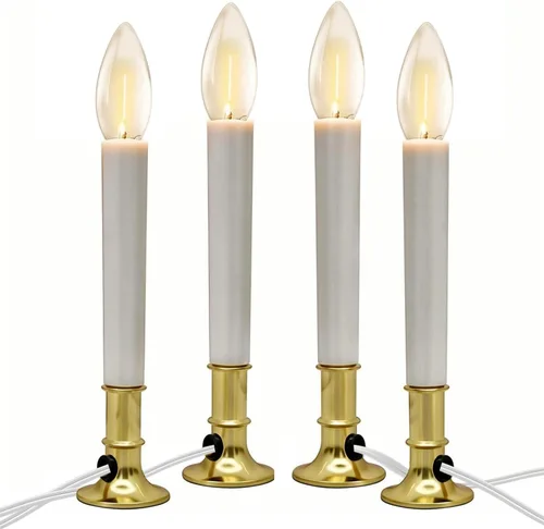 Miniatura 7 de Paquete de 4 velas eléctricas de Navidad con base chapada en oro, velas de ventana de Navidad con bombillas transparentes C26 de 7 W, luces de vela