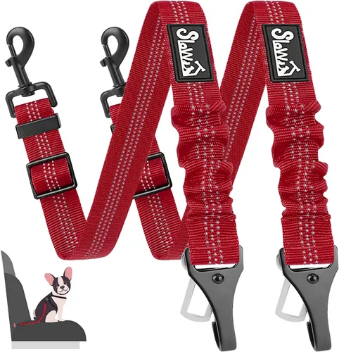 Miniatura 8 de SlowTon Cinturón de seguridad para perro, correa de cinturón de seguridad ajustable para perro, 2 en 1, cinturón de seguridad para perro con Negro
