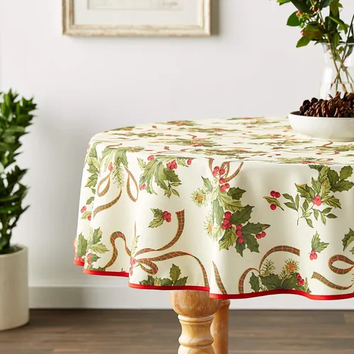 Miniatura 6 de Violet Linen Mantel de Navidad de temporada europea, color beige, 60 pulgadas, redondo