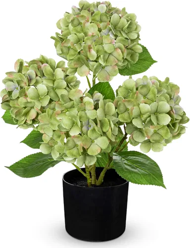 Miniatura 16 de Hollyone Flores artificiales de hortensias azules en maceta, flores grandes de seda de tres cabezas, arreglos florales falsos para interiores