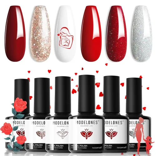 Miniatura 36 de modelones - Juego de 6 esmaltes en gel, tonos verano, rosa, rosa fuerte, rosa neón, blanco, magenta, de suave claro a oscuro,arte para amantes