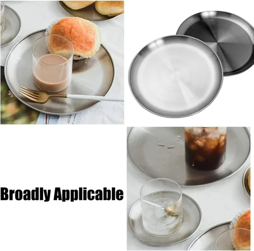 Miniatura 6 de CAMBUY Juego de platos de acero inoxidable de 10 pulgadas, platos de metal ligeros irrompibles para cena, no tóxicos, aptos para lavavajillas, sin
