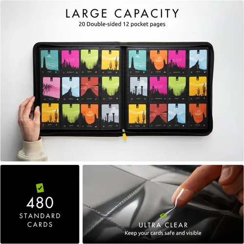 Miniatura 4 de Vault X Carpeta de 12 bolsillos con cremallera para tarjetas coleccionables – 480 tarjetas, material de álbum Exo-Tec premium, 20 páginas de carga