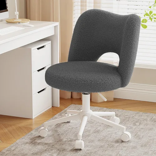 Miniatura 11 de DurayLoly Silla de Tocador con Ruedas Sin Brazos, Silla de Tocador Blanca con Respaldo, Silla de Escritorio Ultra-Suave de Felpa Linda, Silla