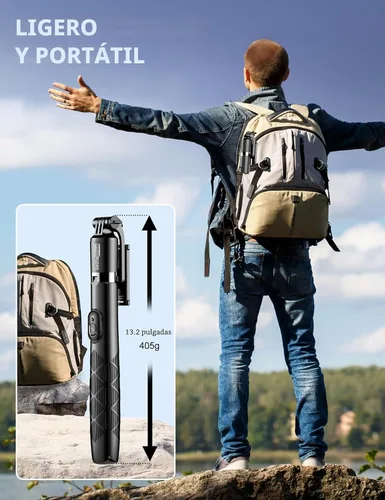 Miniatura 7 de Trípode de aluminio de 71" para teléfono, trípodes de viaje para iPhone con control remoto, trípode de selfie para celular extensible compatible