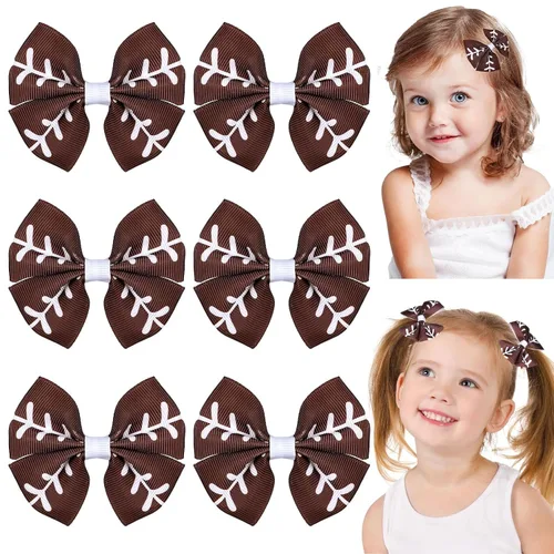 Whaline 6 pinzas para el pelo con lazo de fútbol, color marrón y blanco, pasadores de pelo de animación de grogrén, pinzas de cocodrilo, accesorios