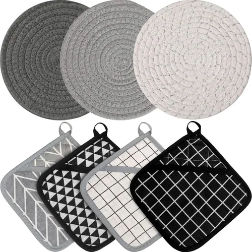 Patelai 7 soportes para ollas de cocina y guantes de bolsillo resistentes al calor con lazo para colgar, soporte cuadrado lavable para ollas