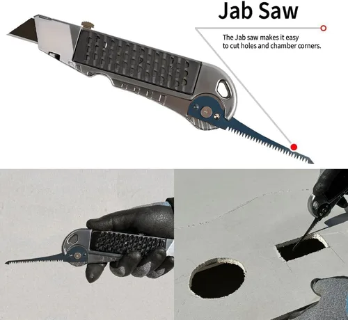 Miniatura 4 de Cuchillo y escofina para paneles de yeso KL300 – Herramienta de corte de tablero de yeso 4 en 1 con funda de cuero – Cuchillo profesional de corte