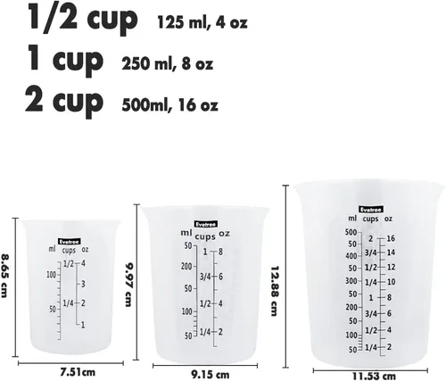 Miniatura 2 de Taza medidora de silicona para cocinar Taza de medición flexible de silicona para mantequilla, chocolate, agua, 1/2 taza y 1 taza y 2 tazas