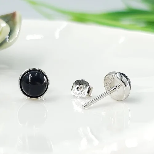 Miniatura 11 de Pendientes naturales de 0.236 in con chapado en oro blanco sobre plata de ley, bisel cabujón de piedras preciosas regalo de joyería para ella