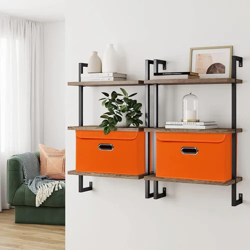 Miniatura 5 de Contenedores de almacenamiento de tela con tapas, organizadores de armario, canastas plegables con asas, cajas de cubo para el hogar, color naranja