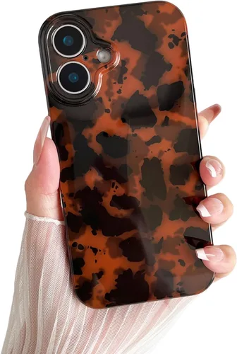Miniatura 15 de Huahuacase Funda compatible con iPhone 11, diseño de caparazón de tortuga, retro, ámbar y marrón, estampado de guepardo leopardo, funda protectora