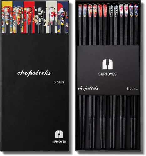 Miniatura 8 de 5 pares de palillos de fibra de vidrio; palillos japoneses reutilizables, aptos para lavavajillas, juego de regalo de palillos coloridos