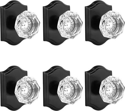 Miniatura 9 de Gobrico Paquete de 2 pomos de puerta falsos, pomos de puerta de cristal transparente en forma de octágono con roseta arqueada, manija de puerta Negro