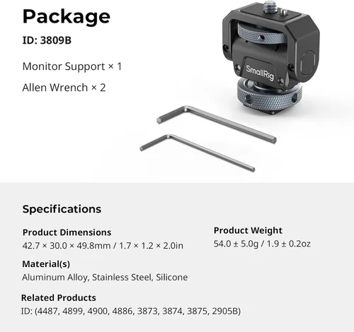 Miniatura 9 de SmallRig Soporte para monitor de cámara Lite con zapata fría, giratorio de 360° e inclinación de 180° para monitor de campo, LED, flash y video