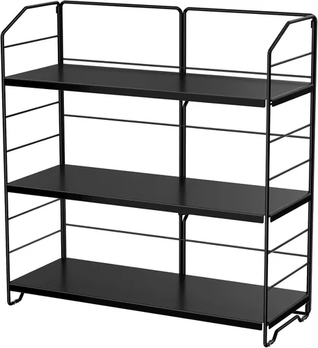 BOIVSHI Organizador de encimera de baño, organizador de encimera de baño de 3 niveles, 8 niveles de altura ajustable, organizador de baño para Negro