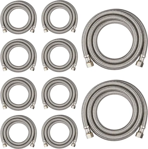 Miniatura 21 de Paquete de 1 manguera Foskan de acero inoxidable para lavavajillas de 4 pies con compilación de 3/8 pulgadas x 3/8 pulgadas MIP 90° codo, conector