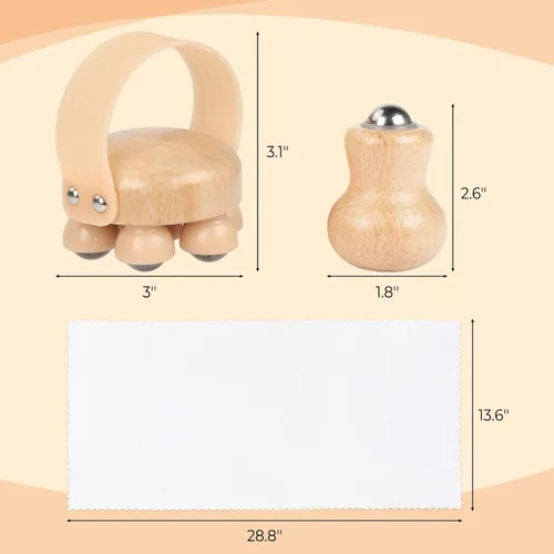 Miniatura 4 de Paquete de 2 masajeadores linfáticos de mano de madera con múltiples bolas y rodillos de bolas de dedo, con bolas suaves de acero inoxidable 304