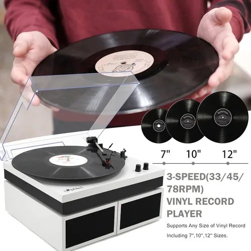 Miniatura 4 de LP&No.1 - Paquete de tocadiscos moderno con altavoces estéreo de estantería de doble potencia, preamplificador phono incorporado, transmisión por
