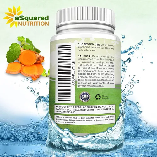 Miniatura 9 de aSquared Nutrition Curcumina de cúrcuma de 1300 mg con suplemento de extracto de pimienta negra BioPerine - 60 cápsulas - con 95% de curcuminoides
