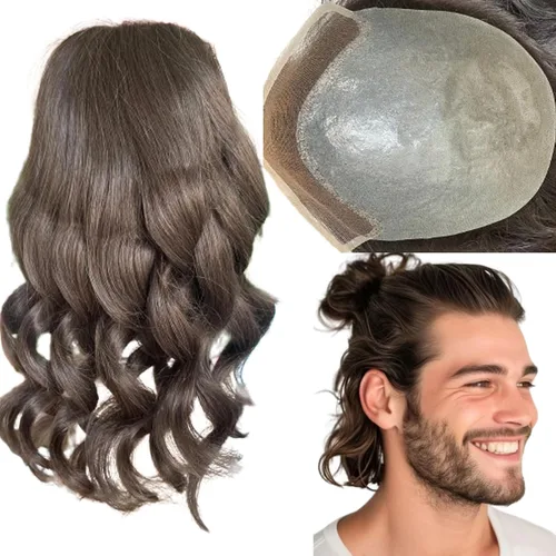 Miniatura 8 de Voloria Sistema de reemplazo de cabello tipo tupé de 12 pulgadas de largo para hombre, encaje suizo frontal, línea capilar natural, pelo de piel