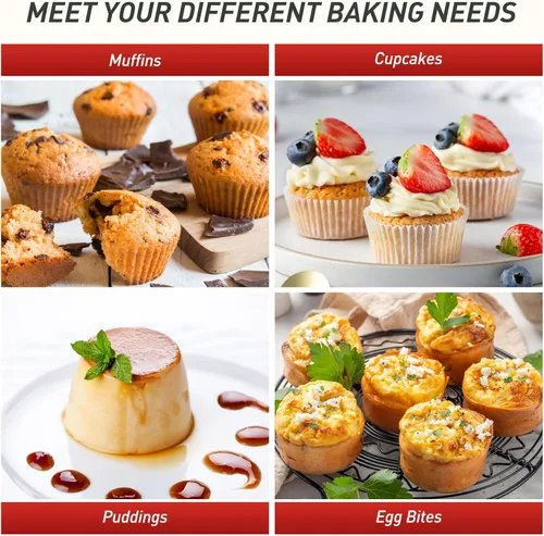 Miniatura 9 de 12 Tazas Molde para Muffins de Silicona con Marco Reforzado de Metal, Molde Regular para Cupcakes, Bandeja para Huevos, Moldos Circulares de Rojo