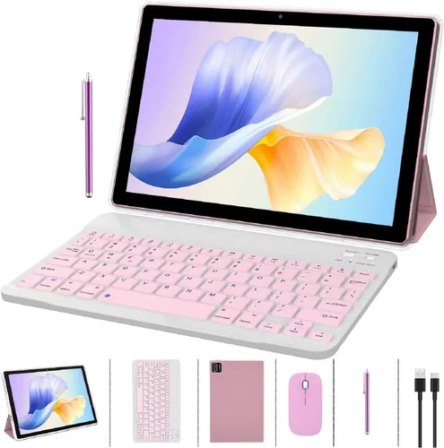 Miniatura 6 de Tablet de 10 pulgadas Android 14 Tabletas 2 en 1 con estuche para teclado, ratón, lápiz capacitivo, Tableta Android 8GB+64GB, compatible con Azul