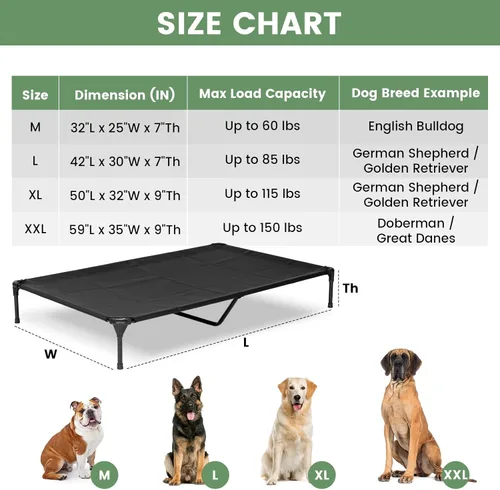 Miniatura 2 de Cama elevada para perros para exteriores, catre elevado grande con malla lavable, cuna refrescante para mascotas, a prueba de mordidas para Negro