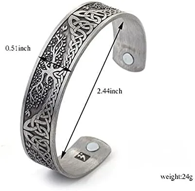 Miniatura 5 de Yggdrasil - Pulsera de acero inoxidable con diseño del árbol de la vida del mundo para el cuidado de la salud, para hombre (plata antigua), Zinc,