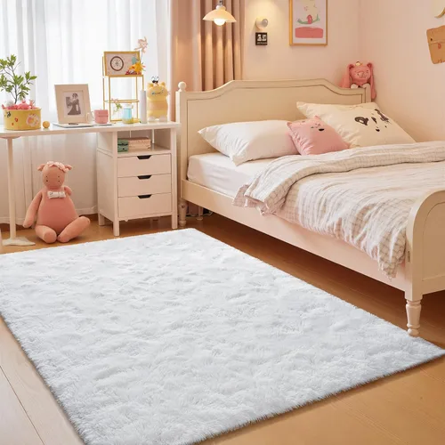 Miniatura 13 de JUNOVO - Alfombra de área lavable, antideslizante, alfombras ultra suaves de 4 x 5.3 pies, alfombras esponjosas para dormitorio, niños, niñas, Azul