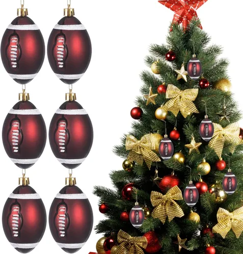 Toyvian 6 adornos de fútbol de Navidad, decoraciones de bolas de árbol de Navidad para deportes de fútbol, decoraciones de fiesta de Navidad