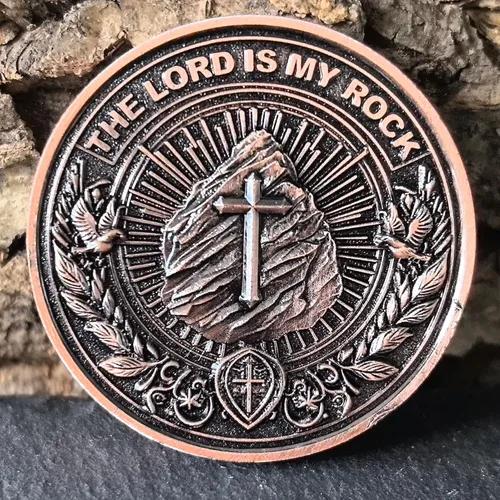 Miniatura 5 de Moneda inspiradora de desafío cristiano, The Lord is My Rock, aleación de zinc, 1.57 pulgadas de diámetro, Escritura del Salmo 18:2, funda Moneda